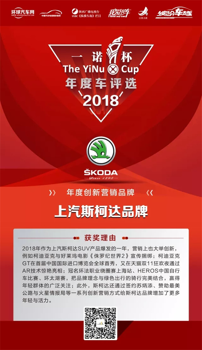 上汽斯柯達榮獲2018年度第二屆“一諾杯”年度創新營銷品牌大獎